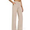 Women High Waist Side Pocket Straight Wide Leg Suit Pants Solid Beige Office Casual Trousers