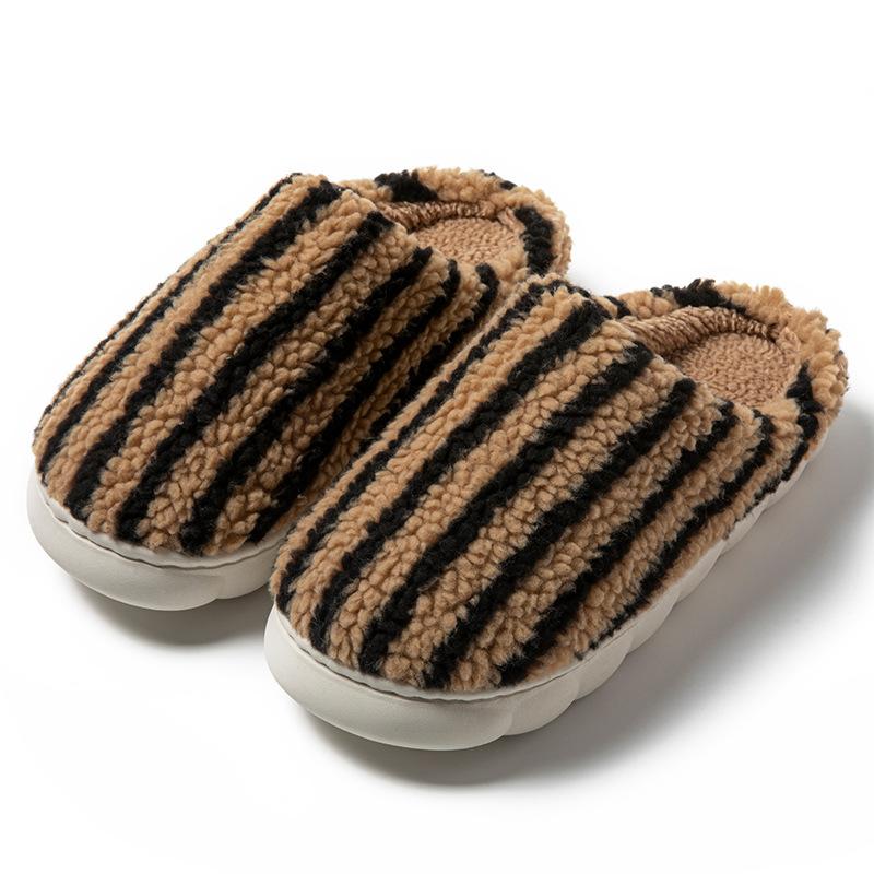 Fashion home cotton slippers women's autumn and winter new non-slip velvet warm colored striped cotton slippers