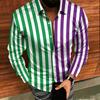 Men's Striped Long Sleeved Shirt 3D Digital Print Lapel Button up High-Quality Business Casual Clothing for Men