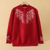 Middle-aged and old fleece mother sweater thickened women's knitted sweater integrated fleece warm backing top mother-in-law clothes