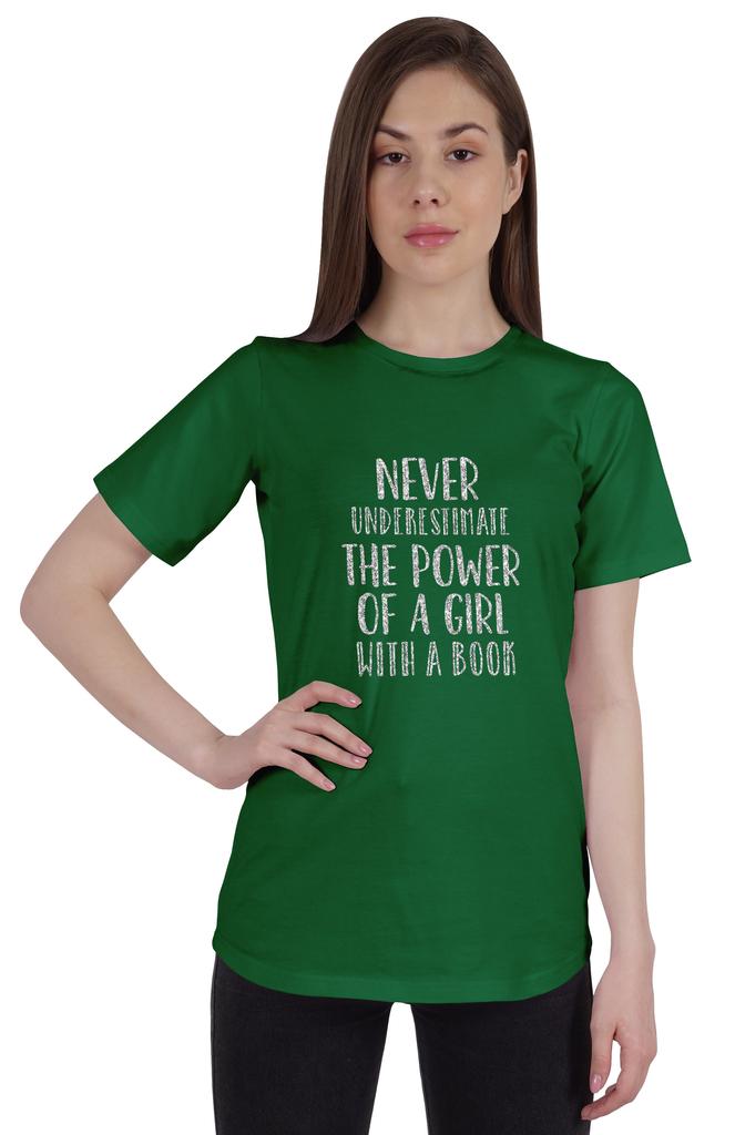 Inkmeso Womens Quote Top   Never Underestimate The Power Of A Girl With A Book   Graphic Print Tee