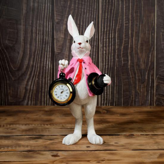 Easter Bunny Clock Decor Resin Rabbit Figurine with Top Hat And Pocket Watch Spring Vintage Bunny Statue for Desk Shelf Home Decor