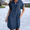 Ladies Dress Button Pocket Short Sleeve Lapel Solid Color Daily Wear Single-breasted Side Split Women Dress Female Clothes