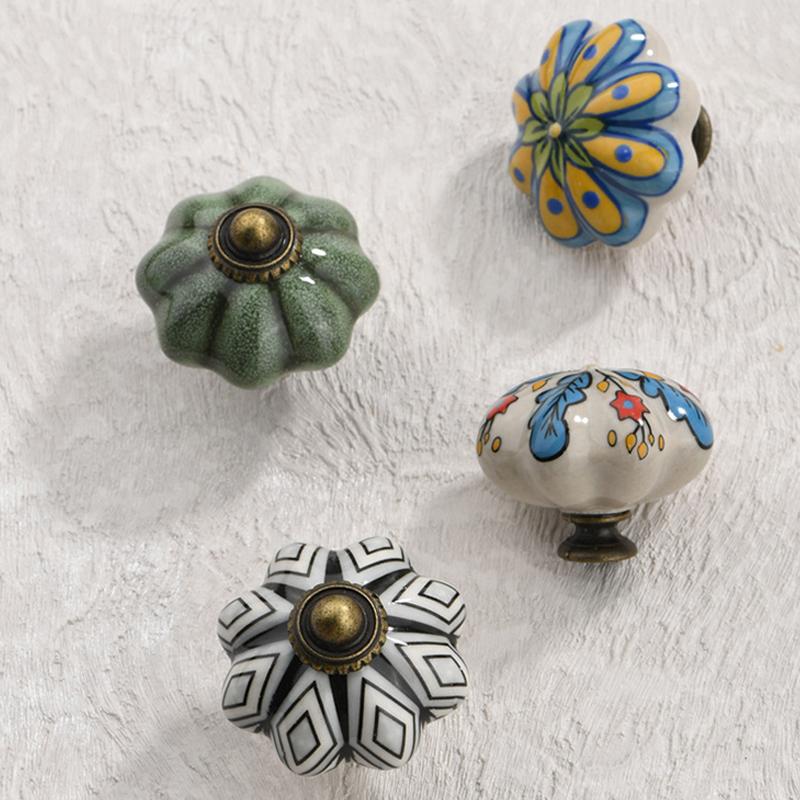 Vintage Ceramic Pumpkin Cabinet Knob Drawer Furniture Handles Dresser Door Pulls Wardrobe Closet Cupboard Hardware Accessories