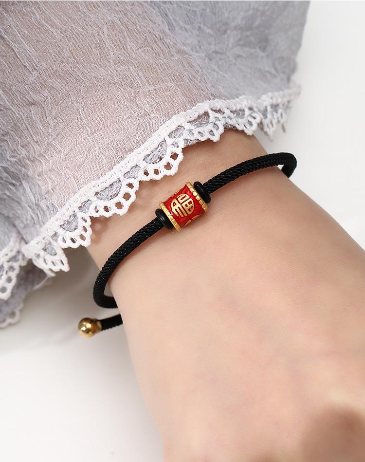 3D Gold Beaded Red and Black Milan Rope Bracelet for Couples - DIY Titanium Steel Design