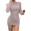 New Elegant Half Turtleneck Long Sleeved Drawstring Pleated Lace-up Dress Spring Autumn Bodycon Party Short Dress Female Solid Color Casual Clothing