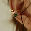 1pc Dark Green Snake Ear Cuff, Micro-paved Synthetic Cubic Zirconia, Trendy Ear Clip for Teenager