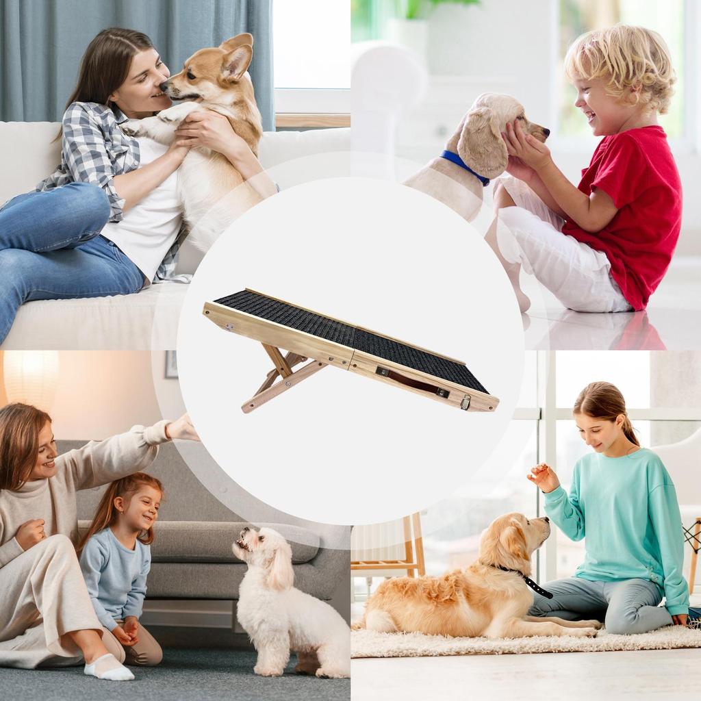 Pet Ramp Foldable 4-Level Adjustable Height Angles Wooden Dog Safety Ramps For Dogs Cats Couch Suv Indoor Various Furniture