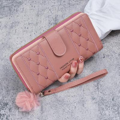 Lange PU-Leder-Geldbörse für Damen Kartenhalter Große Kapazität Verschluss Reißverschluss Münzbörse Multi-Karten-Organizer Handytasche mit Armband