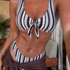 1011 Explosive vertical stripes contrasting colors wide shoulder straps gathering bows Spice girls seaside vacation split swimsuit women