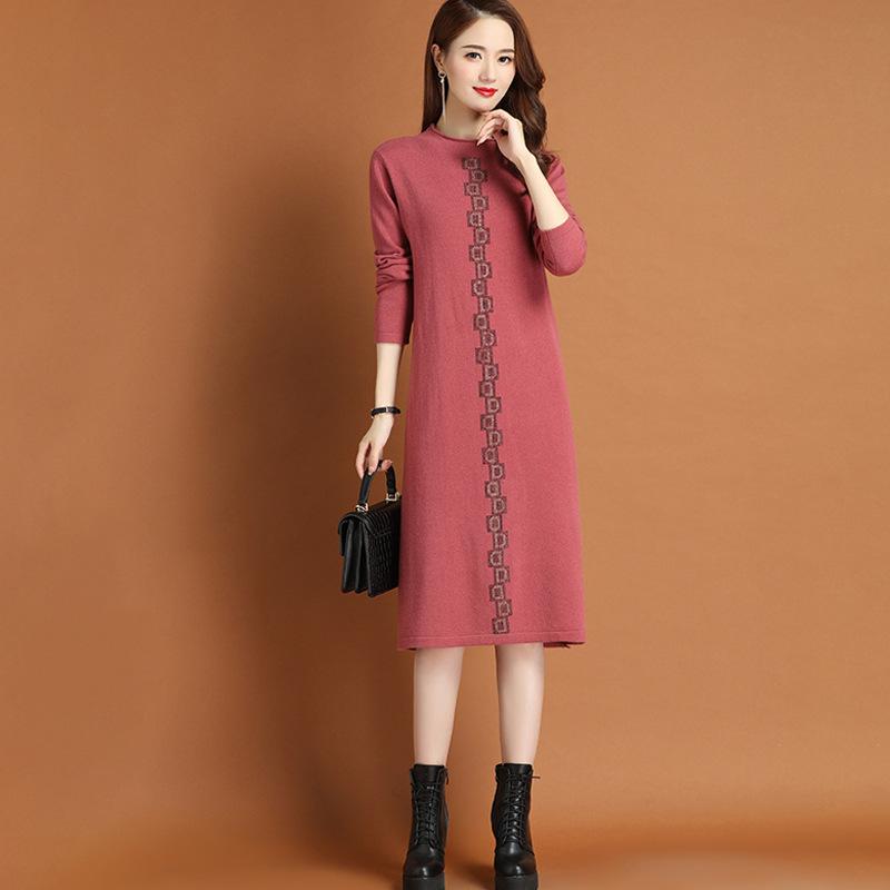 With Coat Women's Sweater Skirt Autumn and Winter New Thickened Loose Medium and Long Knee-length Knitted Dress
