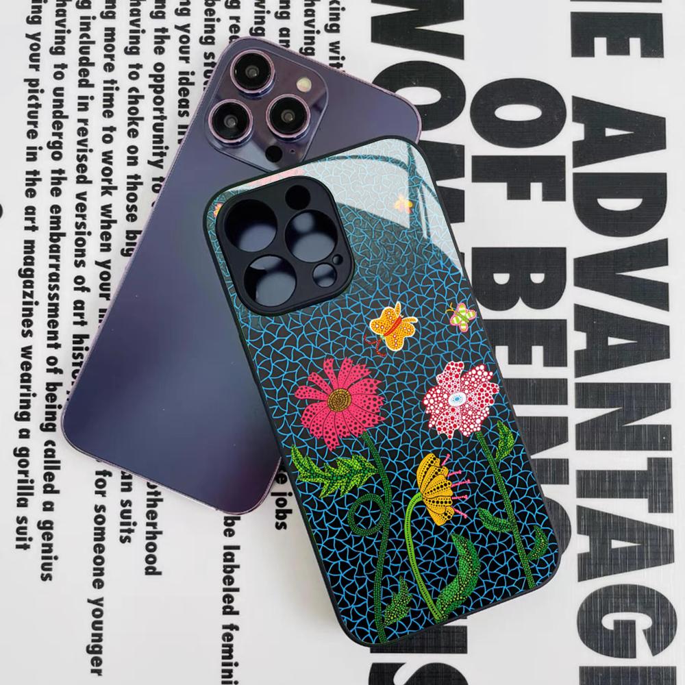 Yayoi Kusama Phone Case for Iphone 16 15 14 12 11 13 Pro Max Mini 8 X Xr Xs Puls Black Glass Cover