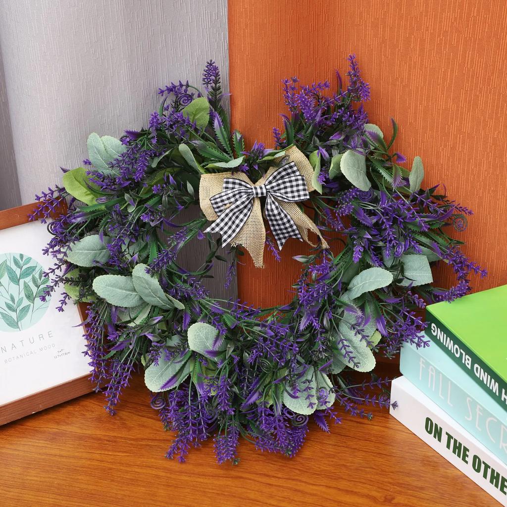 Lavendel Herzförmiger Kranz Türdekoration Hochzeitsfeier Zubehör 42cm Mehrfarbig Valentinstag Simulation Hängende Girlande
