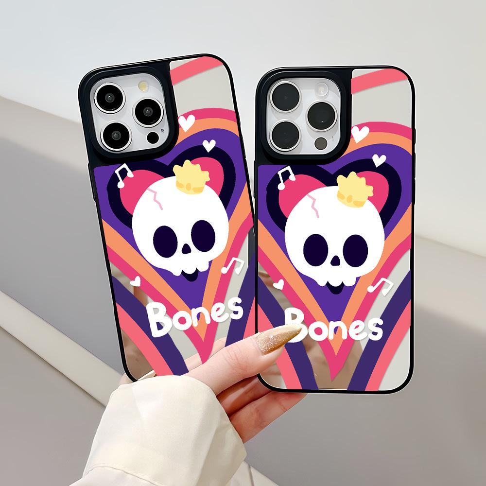 Halloween Skeleton Mirror Phone Case for Apple 17 Pro Max/16 Pro/15/14 Large Hole/13