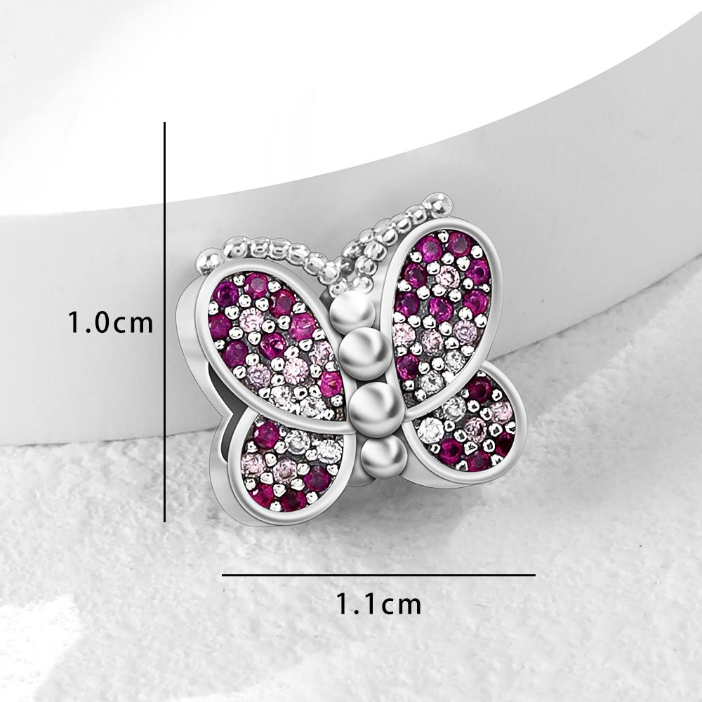 Copper Metal Plating Beautiful Flowers Pink Butterfly Charming Pendant Bead Component Compatible With Authentic Original Charm Bead Components