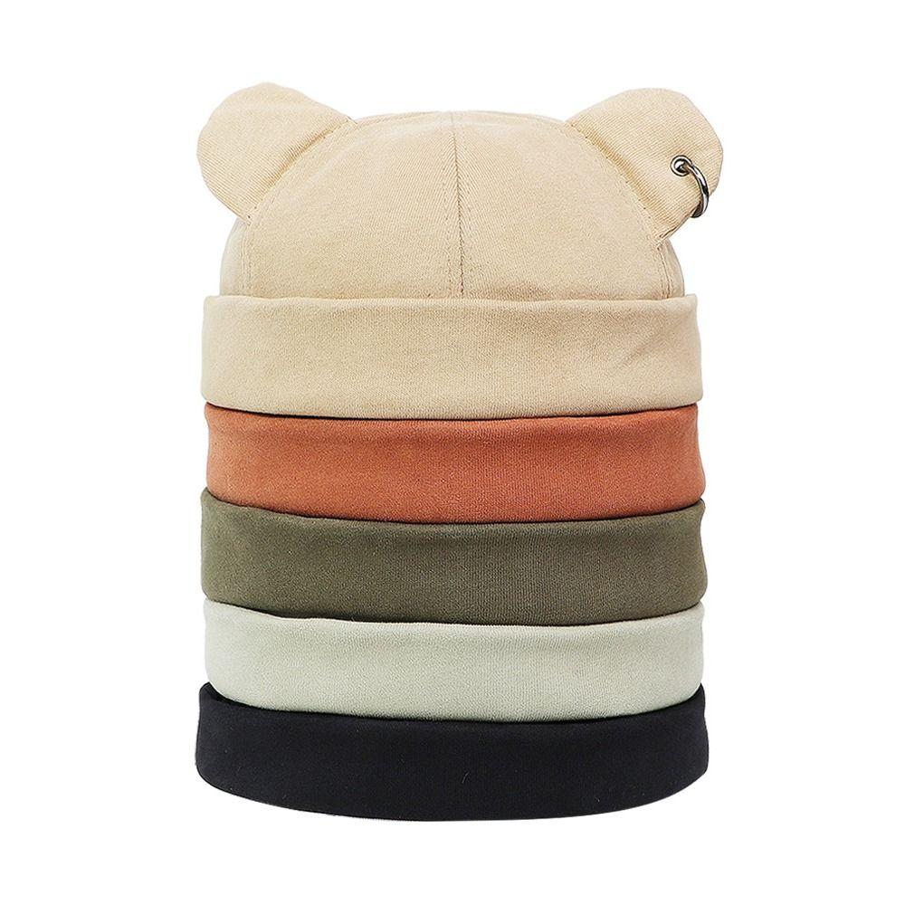 Cute Bears Ears Dome Caps Solid Color Melon Beanie Sweet Brimless Hat  Unisex