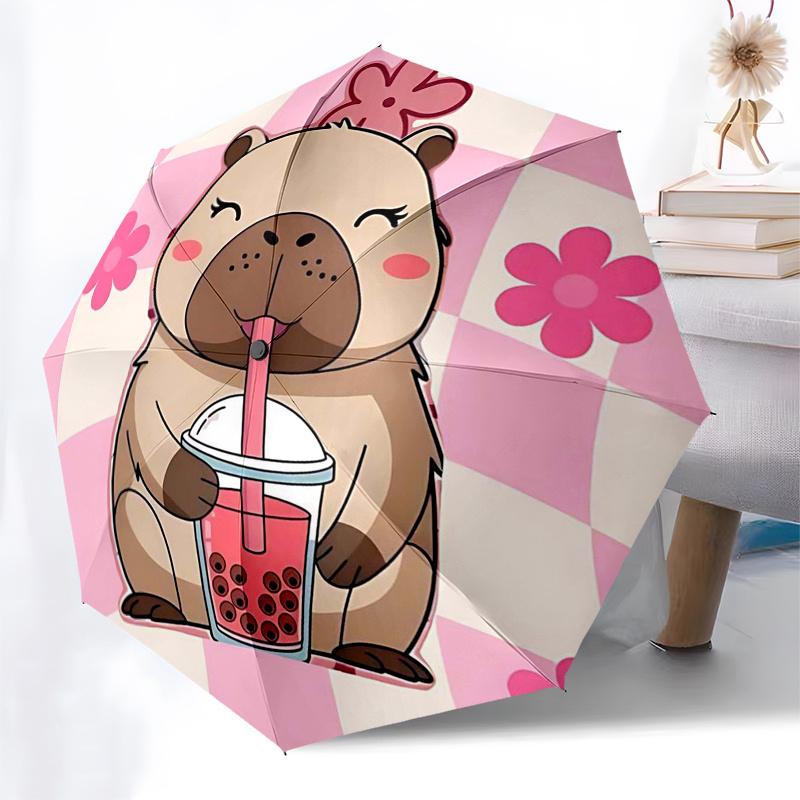 Capybara Themed Travel Umbrella-8 Ribs Automatic Opening and Closing, Portable Folding Design, Compact and Stylish Umbrella Suitable for Out