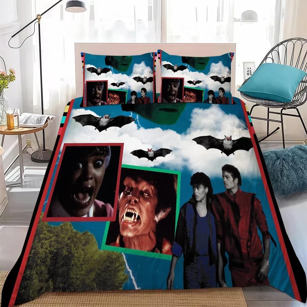 Housse de couette et taie d'oreiller M-Michael Jackson pour lit simple, double, king size 2/3 pièces Ensemble Cadeau pour adolescent, adulte, garçon, fille 135x200cm (3pcs)