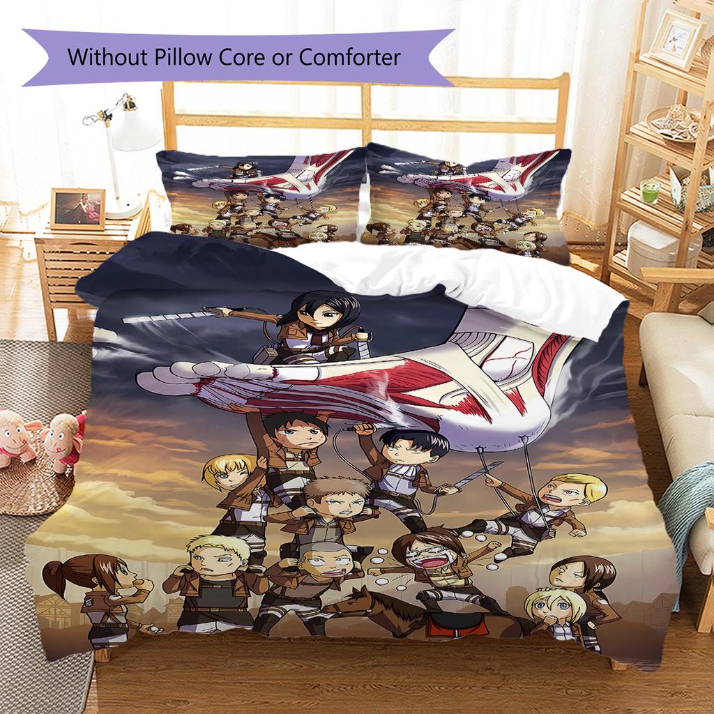 Attack on Titan Pattern Bedding,Quilt Set Quilt Cover Pillowcase Home Birthday Gift (1 * duvet cover + 2 * pillowcase, without core)