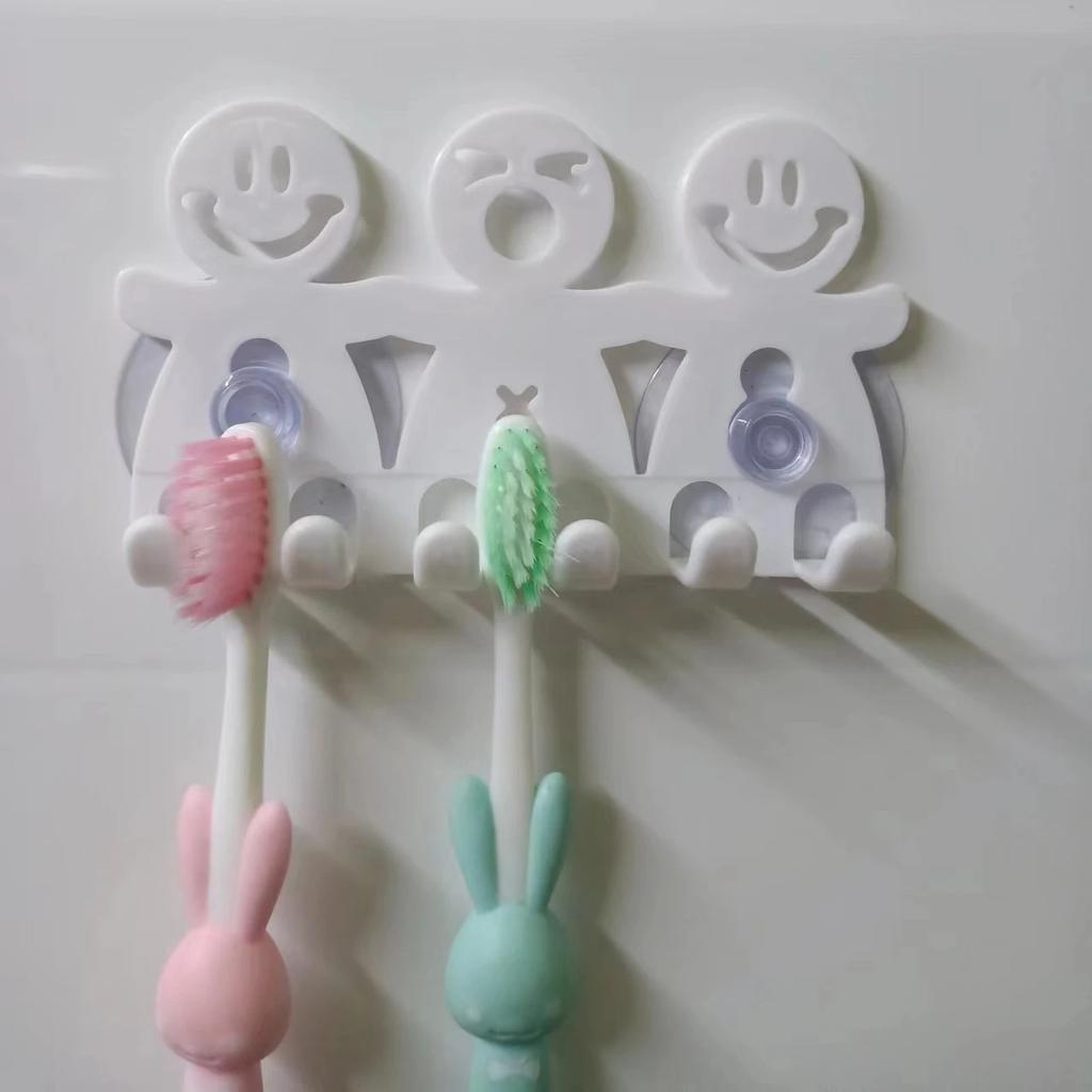 Suction Cup Cartoon Toothbrush Holder Cute Smiley Toothbrush Holder Plastic Small Character Toothbrush Hanging Toothbrush Holder