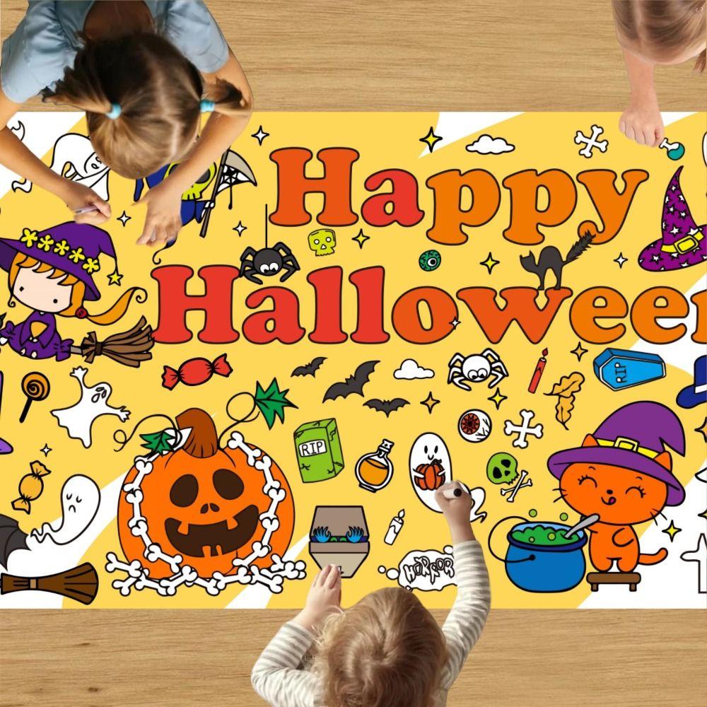 Handmade Children's Drawing Tablecloth Cartoon DIY Party Tablecloth Halloween Decorations