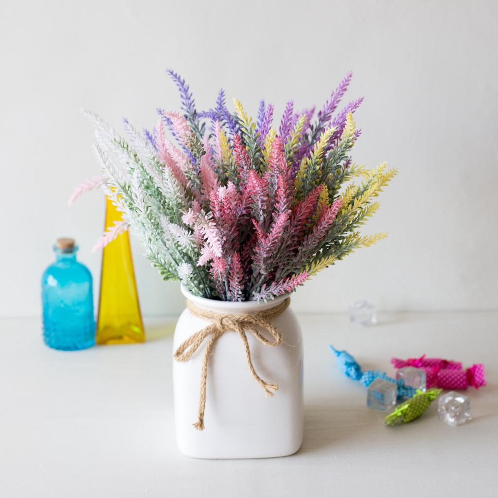 1 Bundle Artificial Flowers Romantic Provence Lavender Plastic Wedding Decorative Vase for Home Decor Grain Christmas Fake Plant