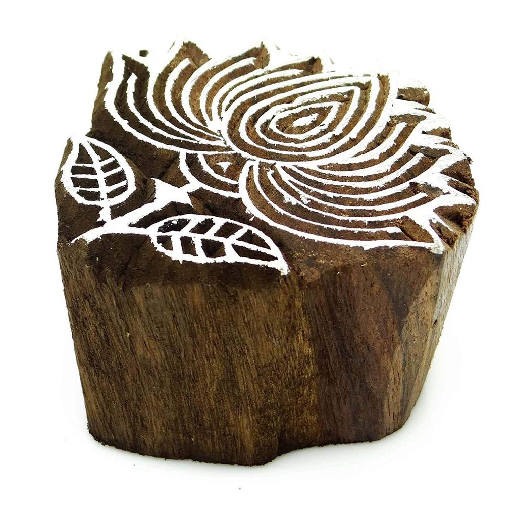 Lotus Wooden Decorative Block Carved Textile Stamp Collectible Blocks