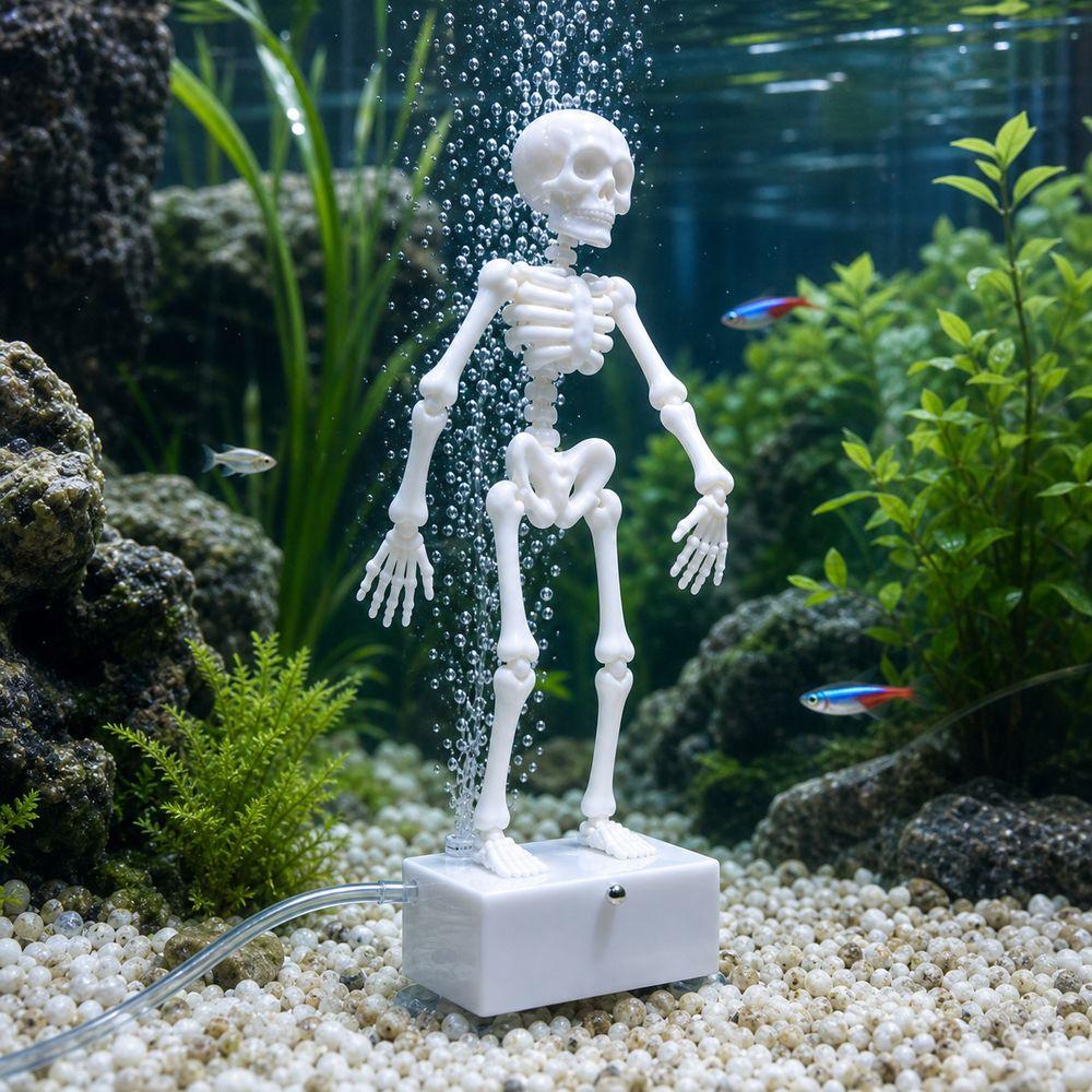 Bubble Activated Aquarium Skeleton Ornament Luminous Skeleton Air Stone Fish Tank Decoration