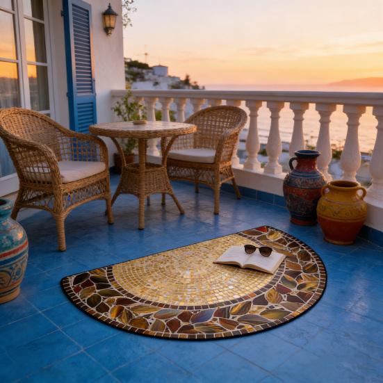 Floor Mat Semi-Circular Design 3D Illusion Rug Non-Slip Decorative Door Mat Entryway Living Room Bedroom Fade-Resistant Area Rug