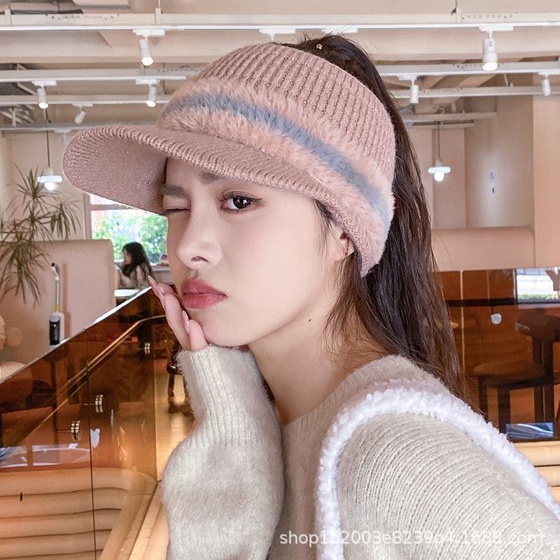 Women S Winter Warm Knit Hat Adjustable Ponytail Empty Top Baseball Cap Ear Protection