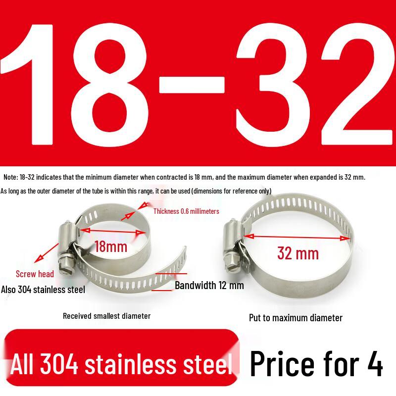 Jiemengzhe 304 Stainless Steel Adjustable Hose Clamps