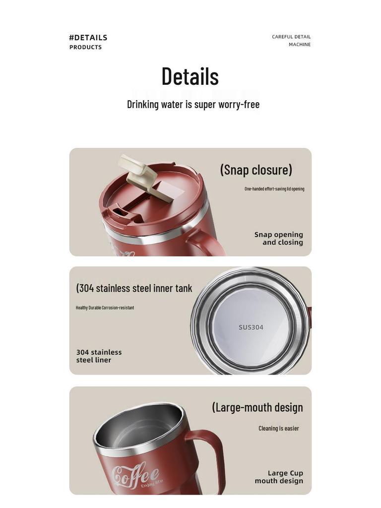 304 Stainless Steel Insulated Coffee Mug with Lid and Handle - Anti-Scald Design, Perfect Couple's Gift.