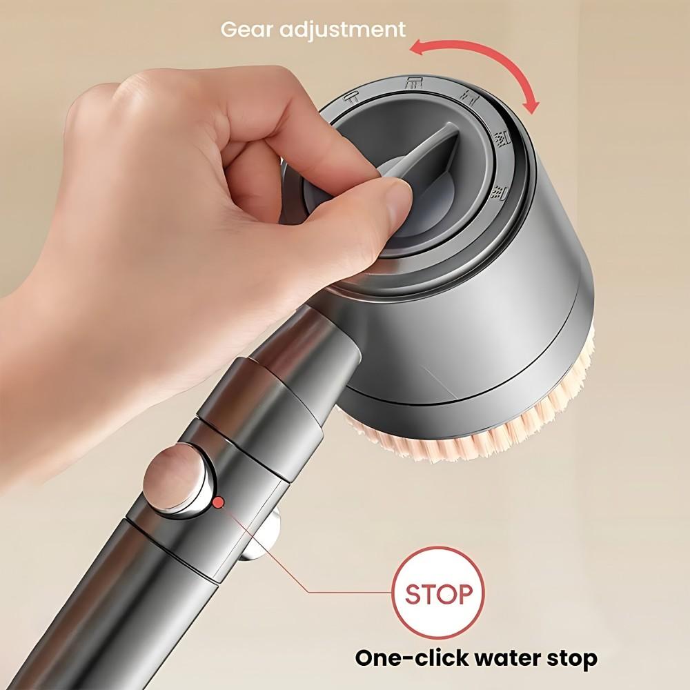 5 Function Bathroom Handheld Brushed Shower Head with Stop Button Spa Filter Showerhead Easy Cleaning Shower Nozzle Sprayer