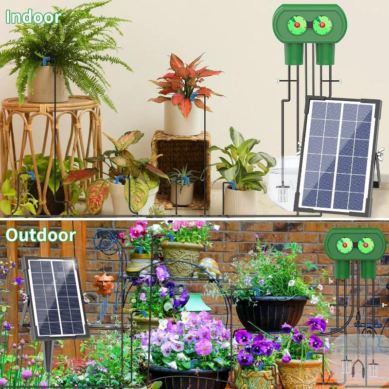 Solar Powered Automatic Drip Irrigation system,DIY Solar Powered Simple Watering Device,split Type Dual Pump Drip Irrigation Kit