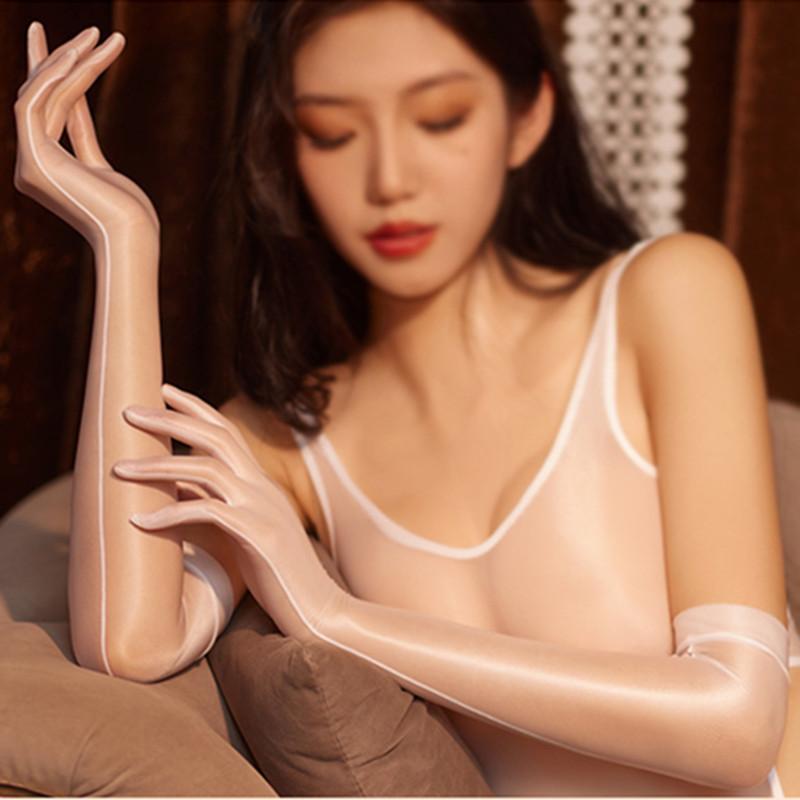 Sexy Lace Thin Hollow Glossy Long Gloves Soft Breathable Solid Net Yarn Women Man Performance Party Elasticity Cosplay Gloves