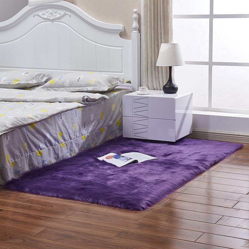 Modern Faux Fur Long Pile Carpet for Bedroom & Living Room - Machine Washable Solid Color Floor Mat