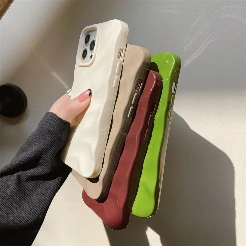6D Silk Pattern Wavy Phone Case For For Iphone 17 16 16e 1 Pro Max 14 Plus 13 11 12 Air Protective Soft Solid Color Funda Coque