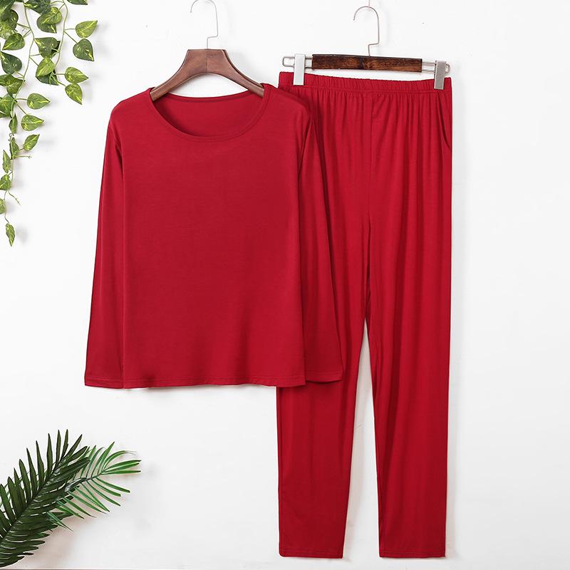 Men's Modal Pajamas Set: Thin, Long Sleeve & Pants, Crew Neck, Casual, Plus Size, for Spring, Summer & Autumn.