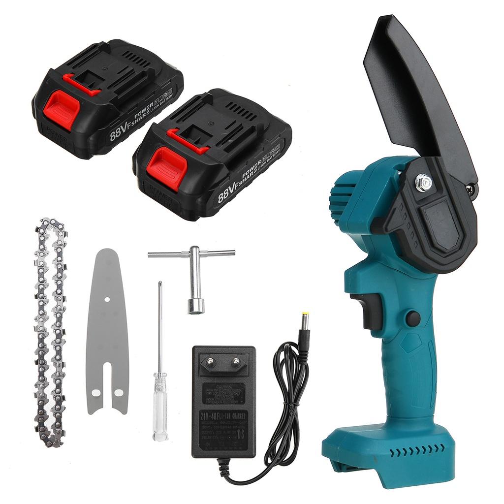 Mini 1200W 4 Zoll Elektro-Kettensäge Elektrische Kettensäge mit 2 Stück Lithium-Batterie Holzbearbeitung Astsäge Einhand-Gartengerät