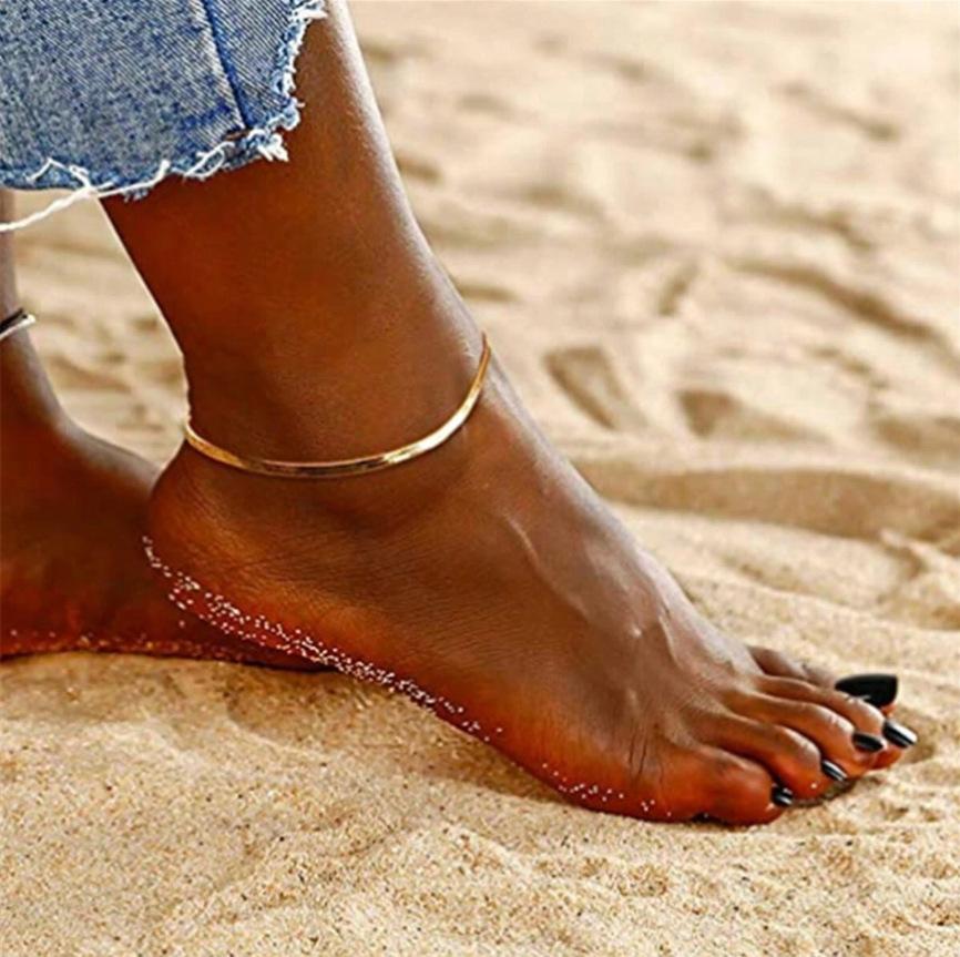 

Flat Cuban Link Anklet for Women Chain Ankle Bracelet Vintage Minimalist European Style Travel Vacation Jewelry серебряный
