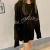 Autumn Women's Trendy Rhinestone Black Long Sleeve Loose Fit Top - Plus Size Slimming Cover-up