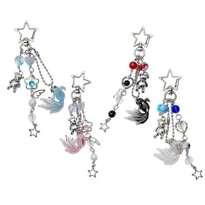 Fashionable Jellyfish Beaded Phone Strap Sturdy Alloy Key Holder Keychain with Star Pendant for Women Daily Use