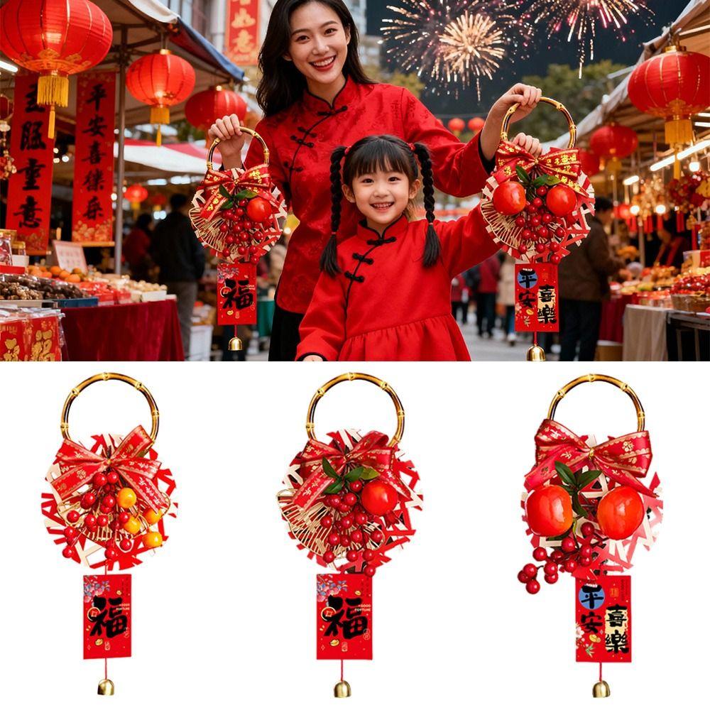 Red New Year Decoration Gold Bell Red Berries Chinese New Year Hanging Pendant Lucky Charm Greeting Spring Festival Ornament