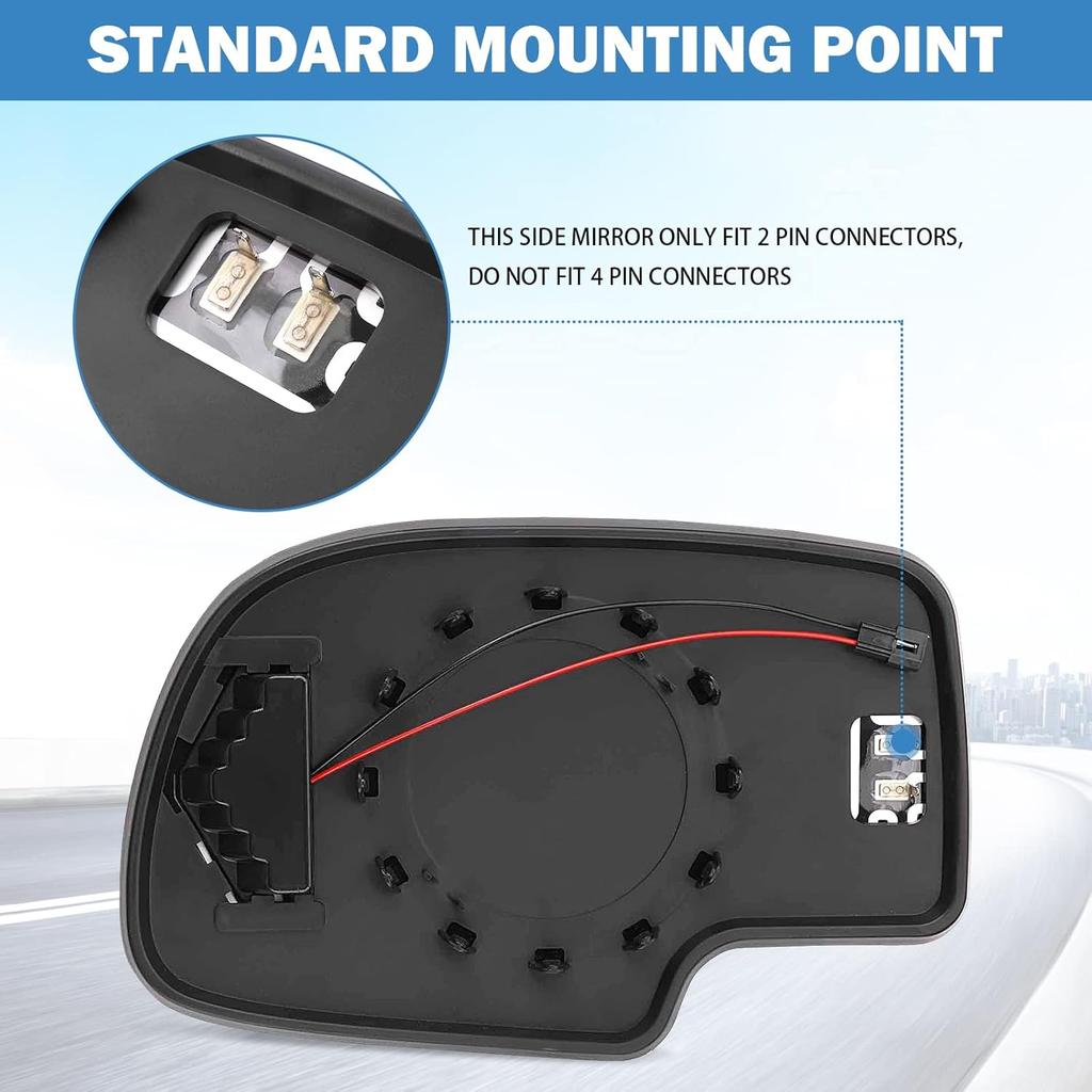 Driver Side Heated Mirror Glass Replacement For 2003-2007 Cadillac Escalade, Chevrolet Avalanche, Silverado, Suburban, Tahoe, GMC Sierra, Yukon -