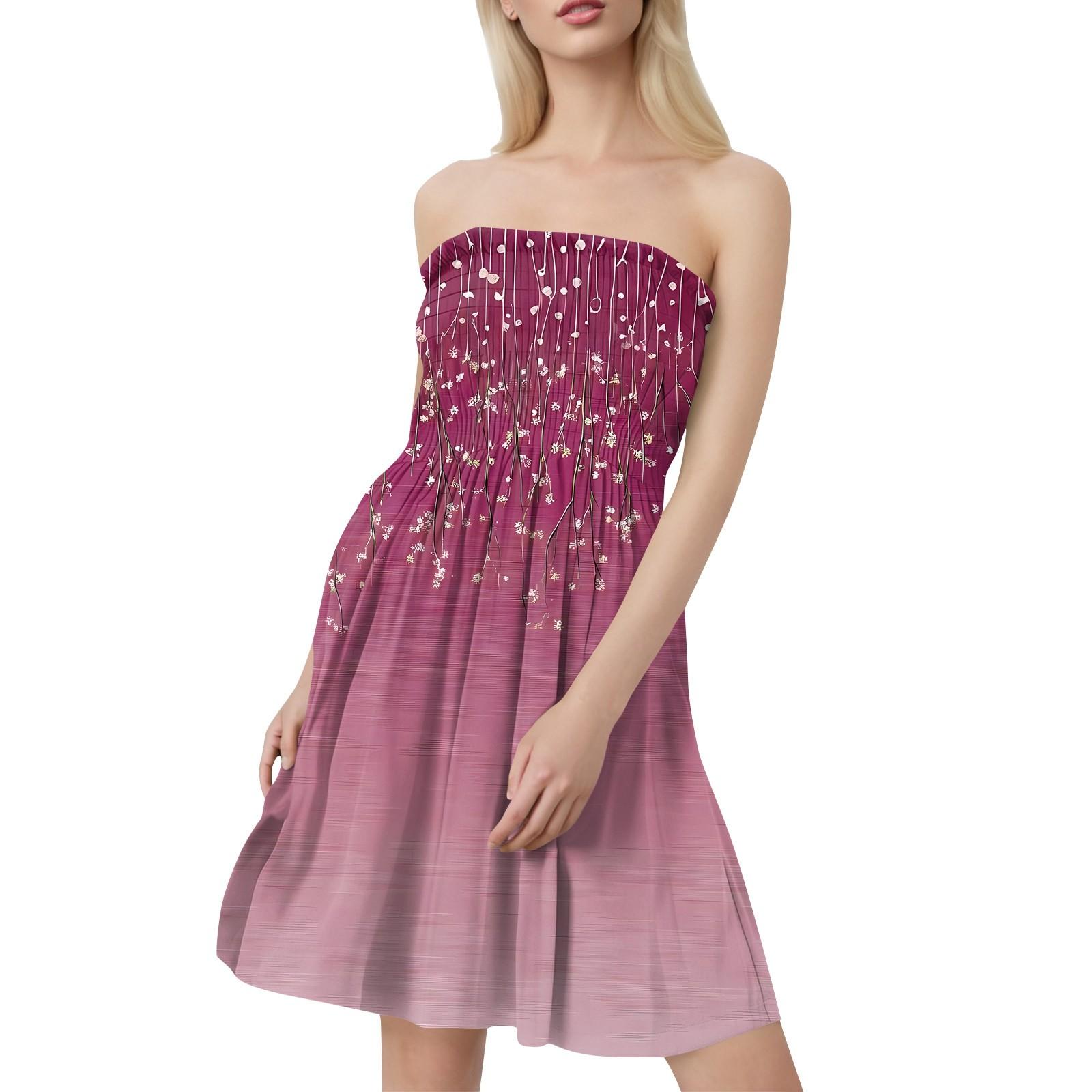 

Модное женское повседневное платье-бандо с цветочным принтом без рукавов XL винный