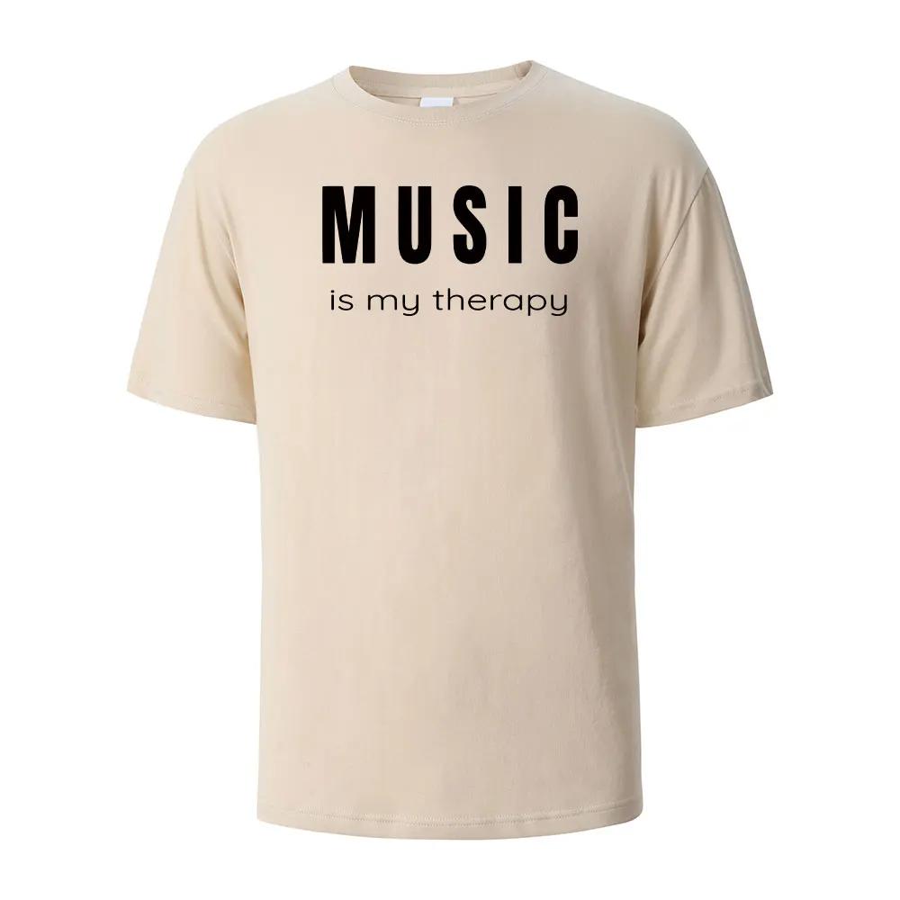Musik är min terapi Tryck T-shirt Casual Kortärmade Toppar Sommar T-shirts För Män Kvinnor 100% Bomull O-hals Oversize Streetwear Topp