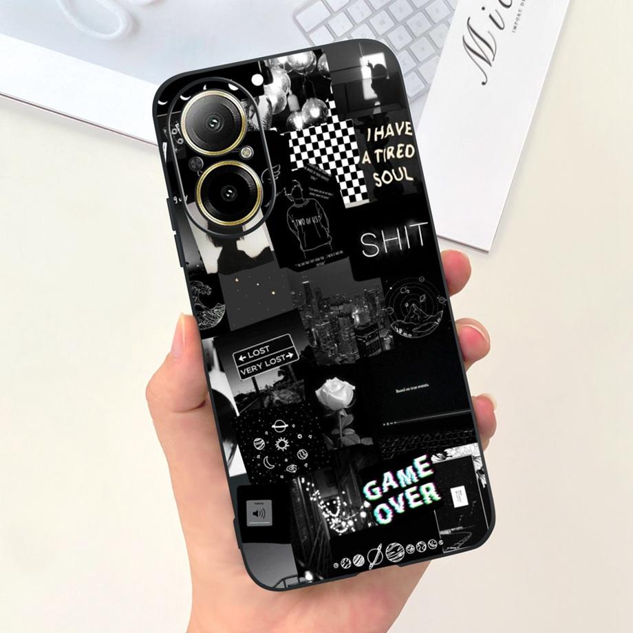 Hülle Für Oppo Realme C67 4G RMX389 Handyhüllen Schwarze Katze Mondnacht Weiches Silikon Stoßfeste Rückabdeckung Für RealmeC67 4G Funda
