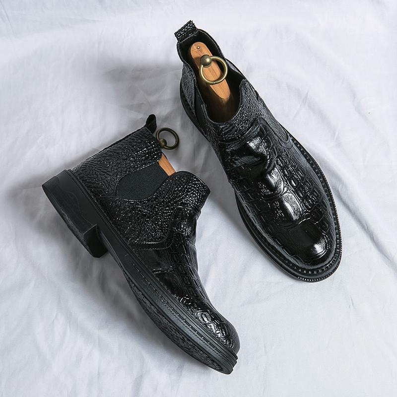 Men’s Motorcycle Boots Retro Street Style Dress Chelsea Boots Tuxedo Wedding Brown Men Ankle Boots