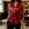 Women Tops Sleeveless Satin Swing Collar Pleated Strap Design Loose Fit Summer Tops Casual Work Party Date Wear
