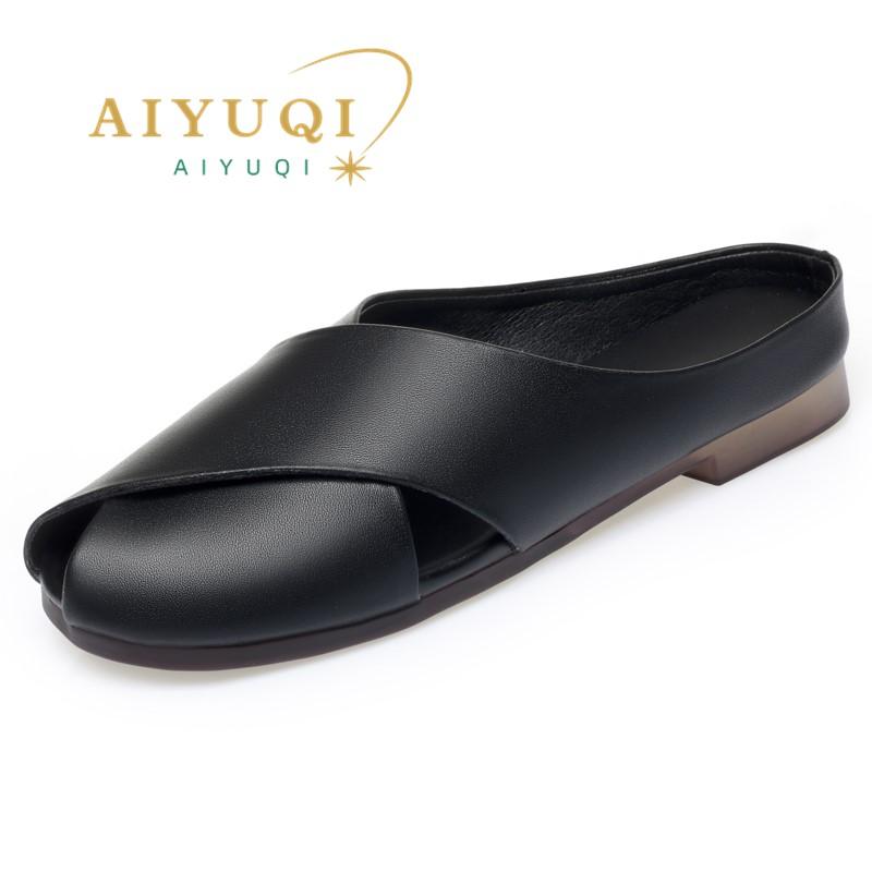 Fashion AIYUQI Slippers Women Summer Outer Wear New Genuine Leather Closed Toe Women Slippers Large Size Non-slip Slippers For Women